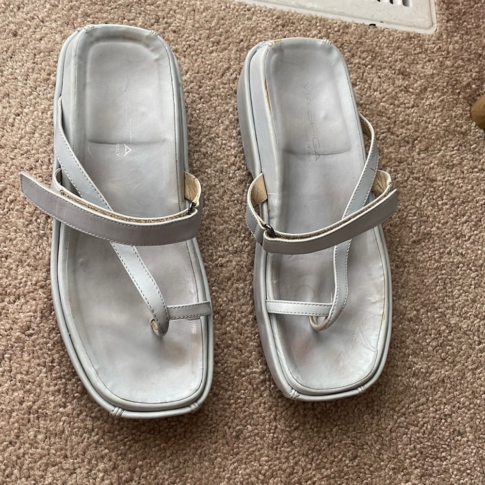 Via Spiga platforms, grey, 8 1/2 made in Italy. Velcro strap and square toe.